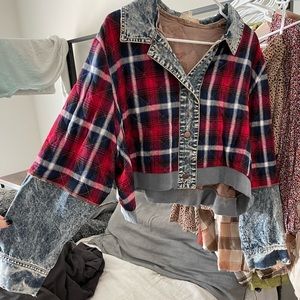 Plaid and Denim Cropped Jacket